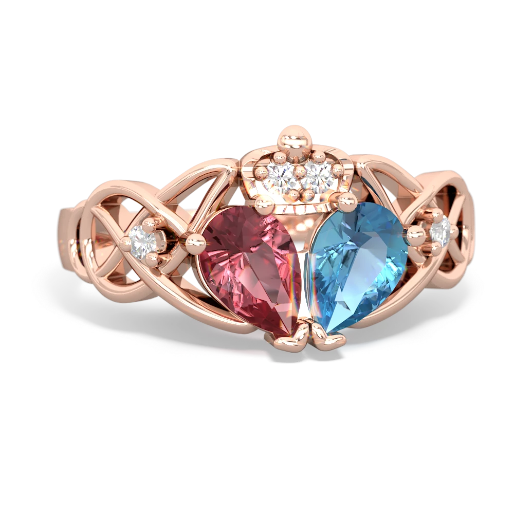 Blue Topaz 'One Heart' Celtic Knot Claddagh 14K Rose Gold ring R5322