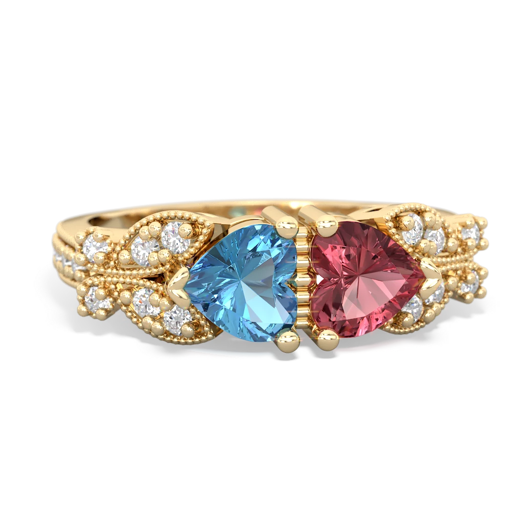 Blue Topaz Diamond Butterflies 14K Yellow Gold ring R5601