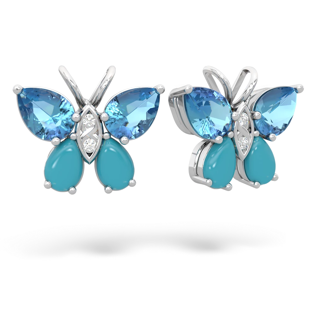 Blue Topaz Butterfly 14K White Gold earrings E2215