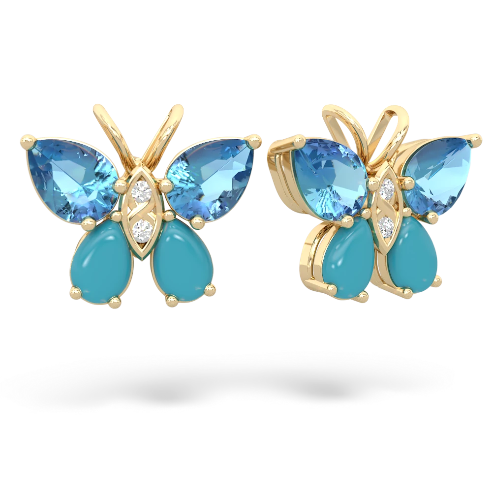 Blue Topaz Butterfly 14K Yellow Gold earrings E2215