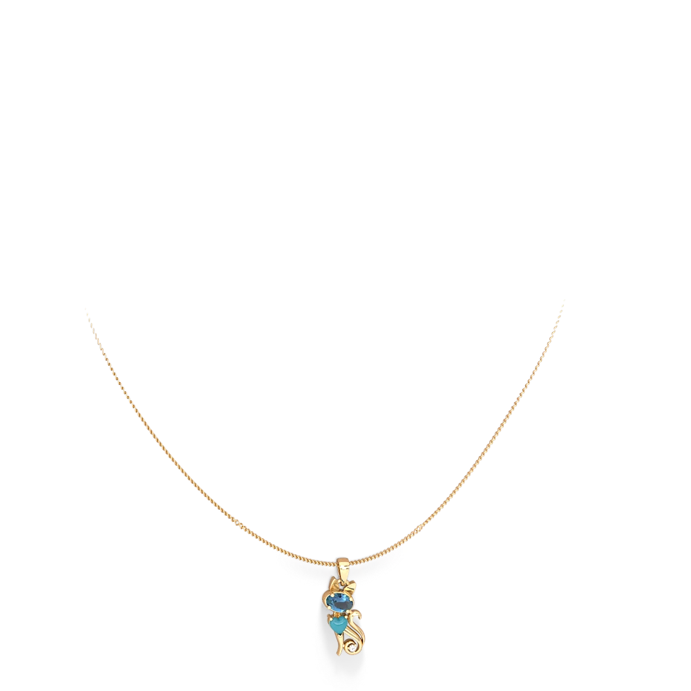 Blue Topaz Kitten 14K Yellow Gold pendant P5780