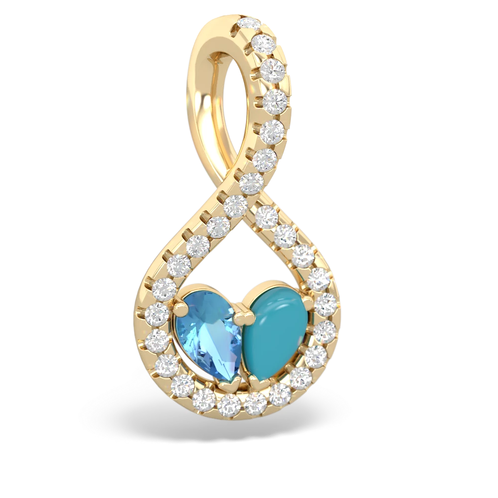 Blue Topaz Pave Twist 'One Heart' 14K Yellow Gold pendant P5360