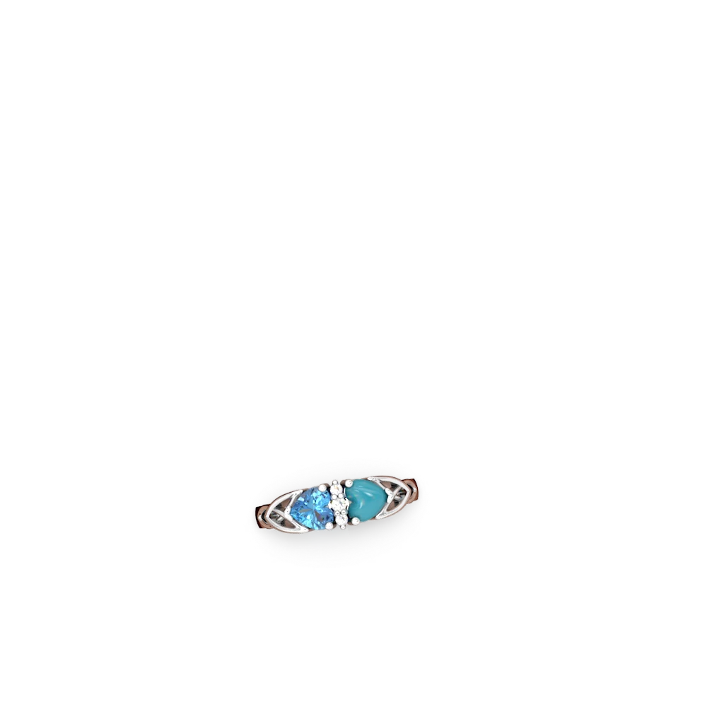 Blue Topaz Celtic Knot Double Heart 14K White Gold ring R5040