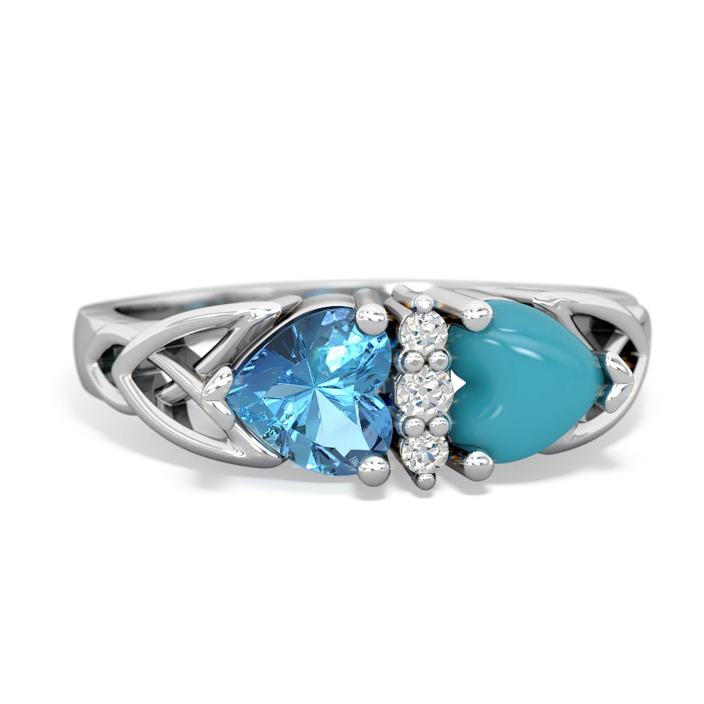 Blue Topaz Celtic Knot Double Heart 14K White Gold ring R5040