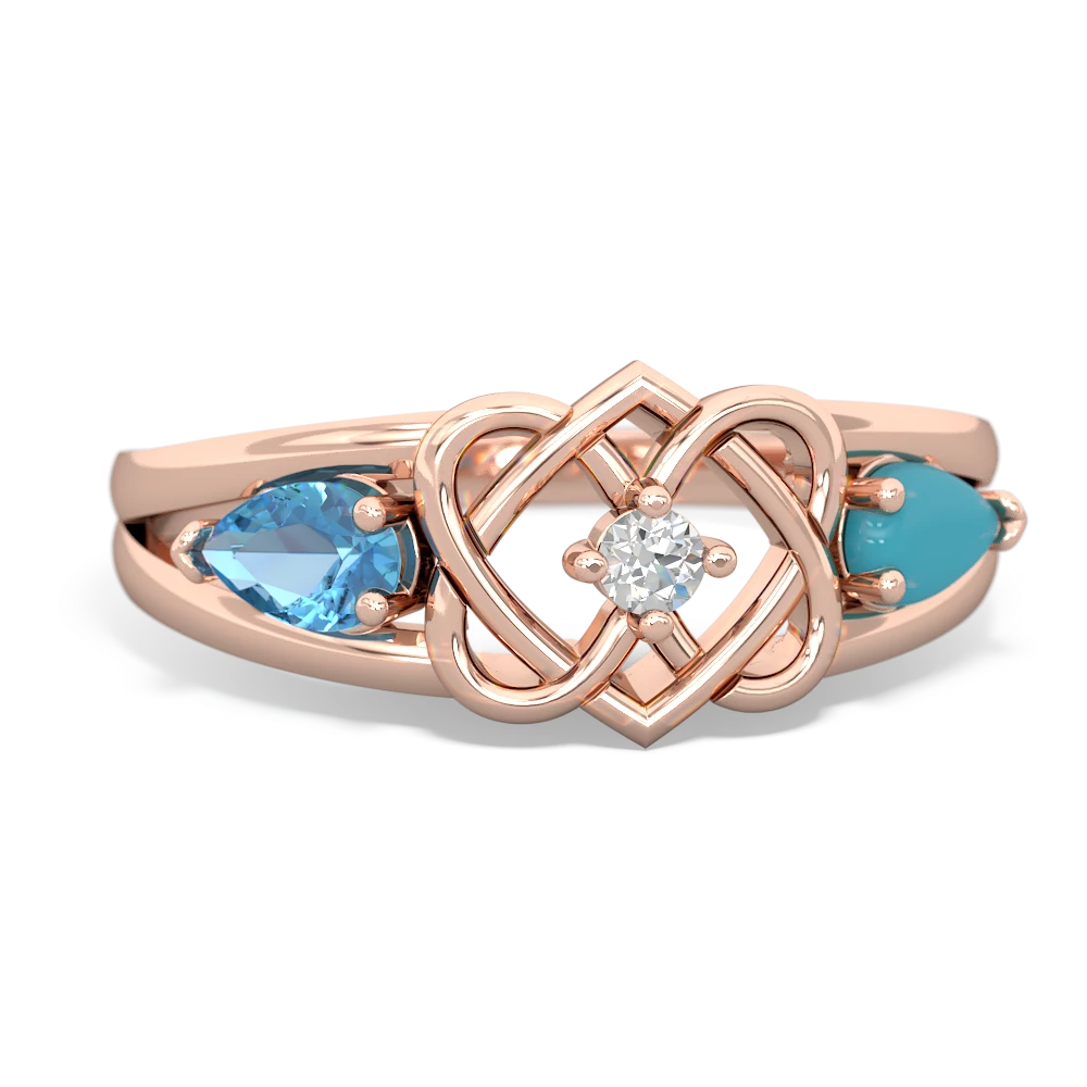 Blue Topaz Hearts Intertwined 14K Rose Gold ring R5880