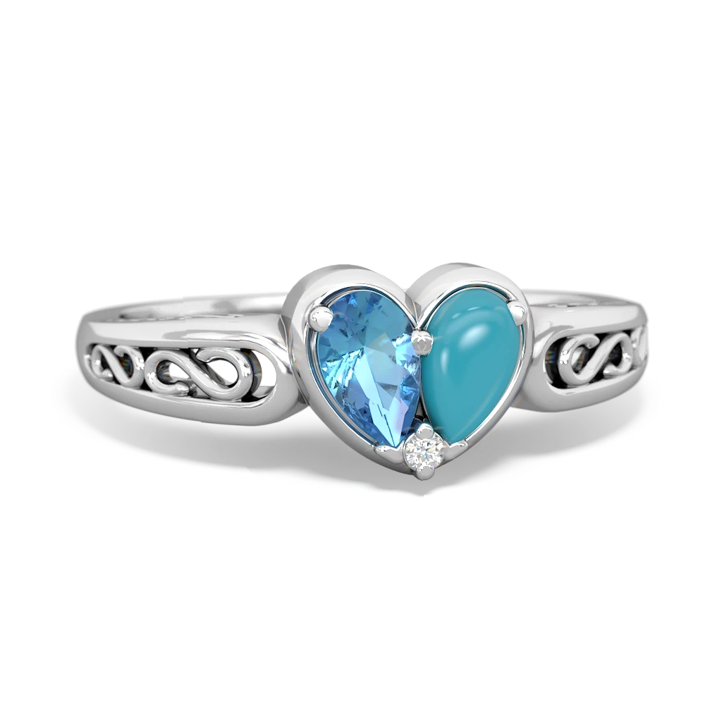 Blue Topaz Filligree 'One Heart' 14K White Gold ring R5070