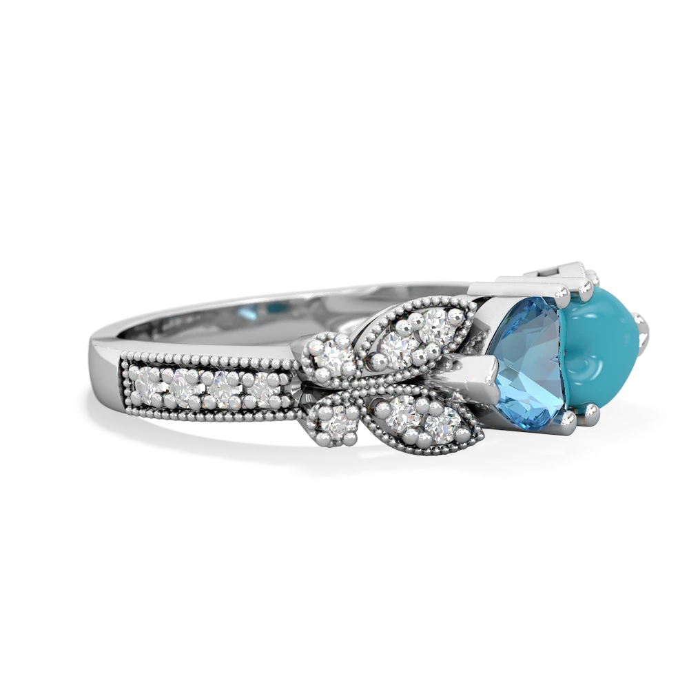 Blue Topaz Diamond Butterflies 14K White Gold ring R5601