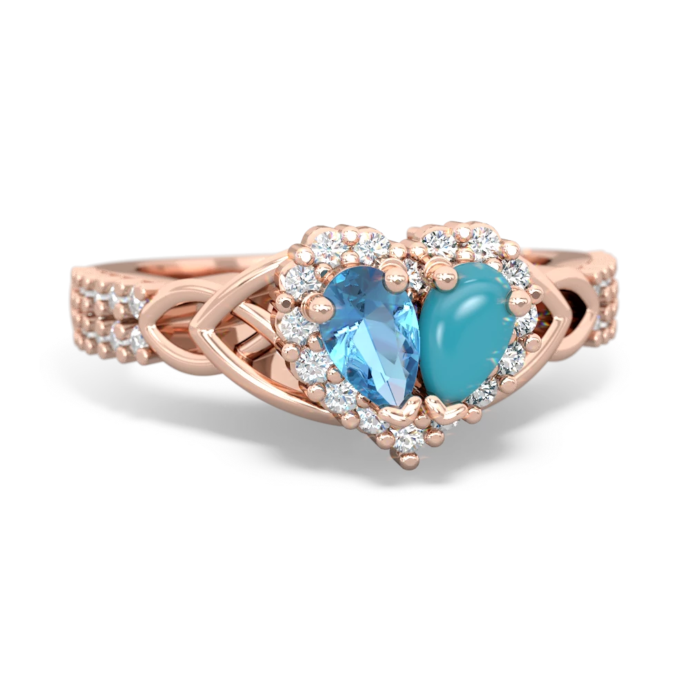 Blue Topaz Celtic Knot Two Hearts As One 14K Rose Gold ring R2644HRT