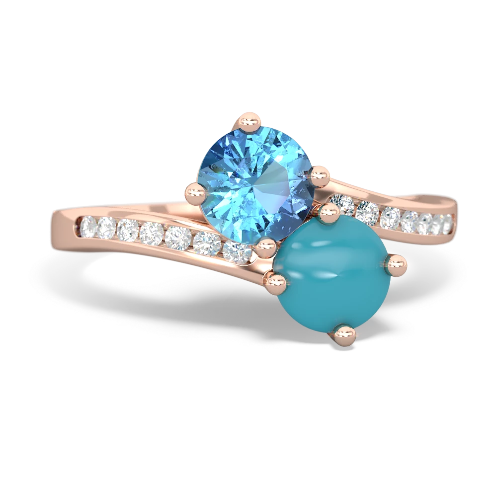 Blue Topaz Channel Set Two Stone 14K Rose Gold ring R5303