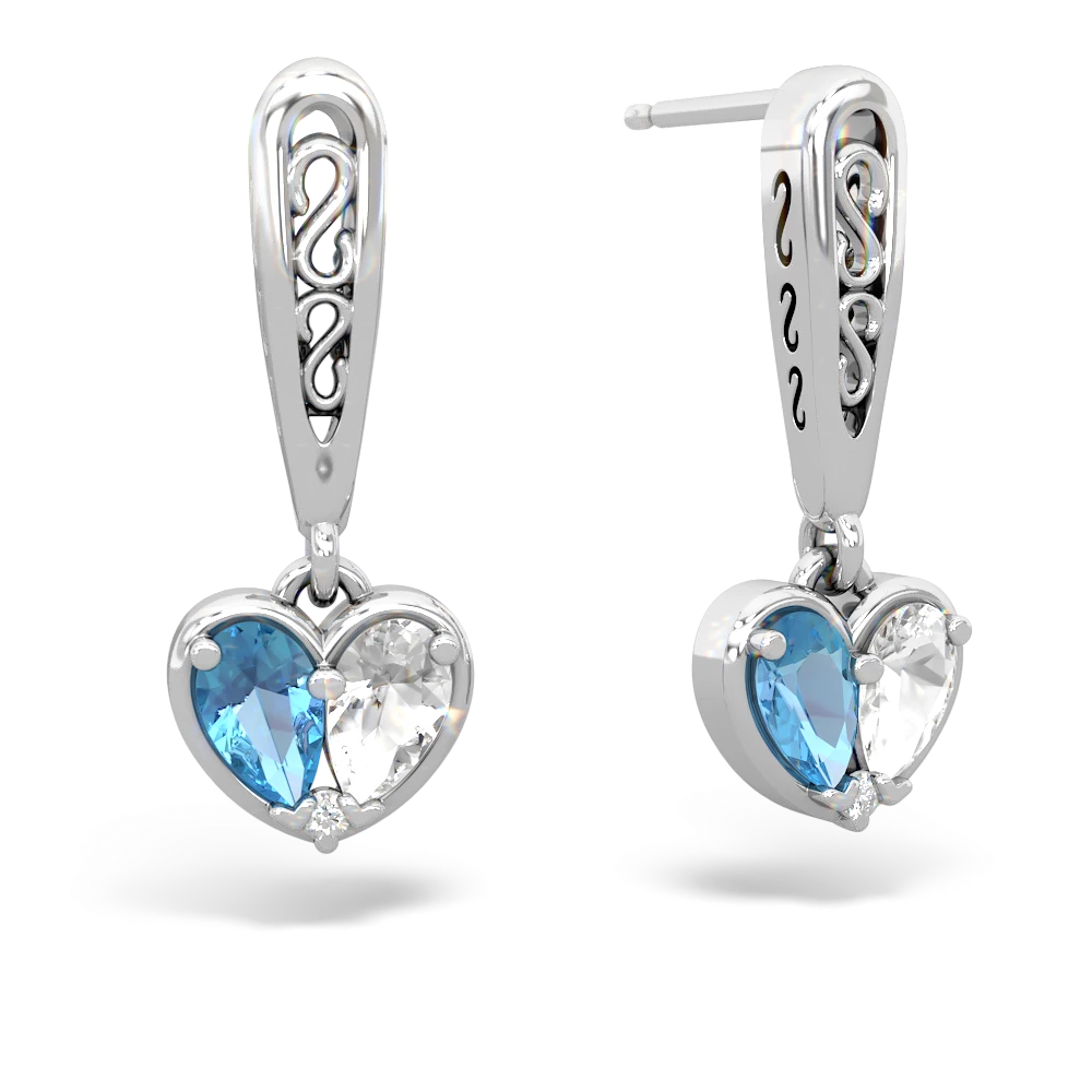 Blue Topaz Filligree Heart 14K White Gold earrings E5070