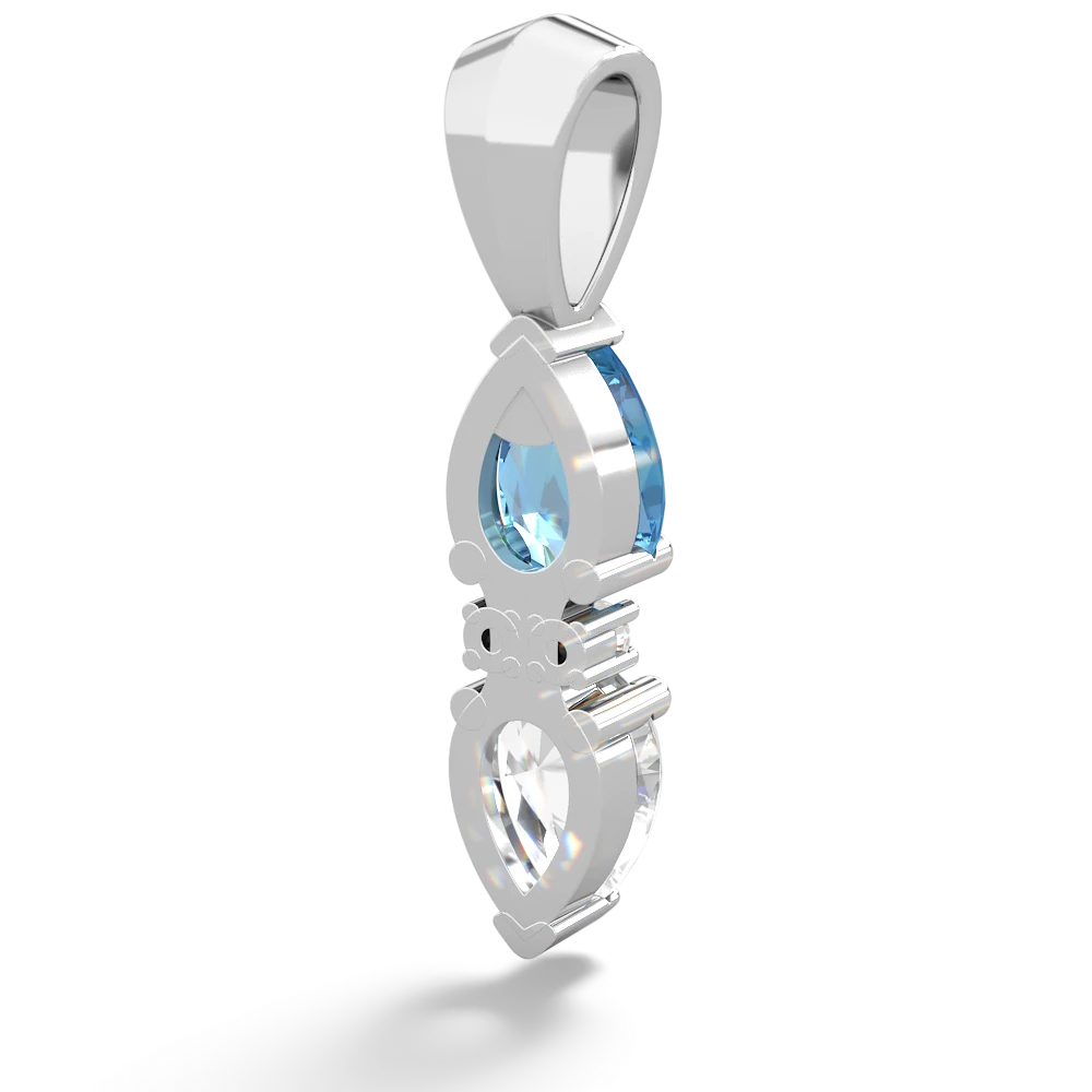 Blue Topaz Bowtie Drop 14K White Gold pendant P0865