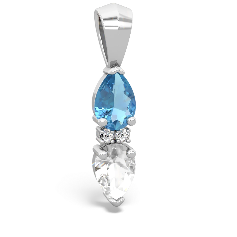 Blue Topaz Bowtie Drop 14K White Gold pendant P0865