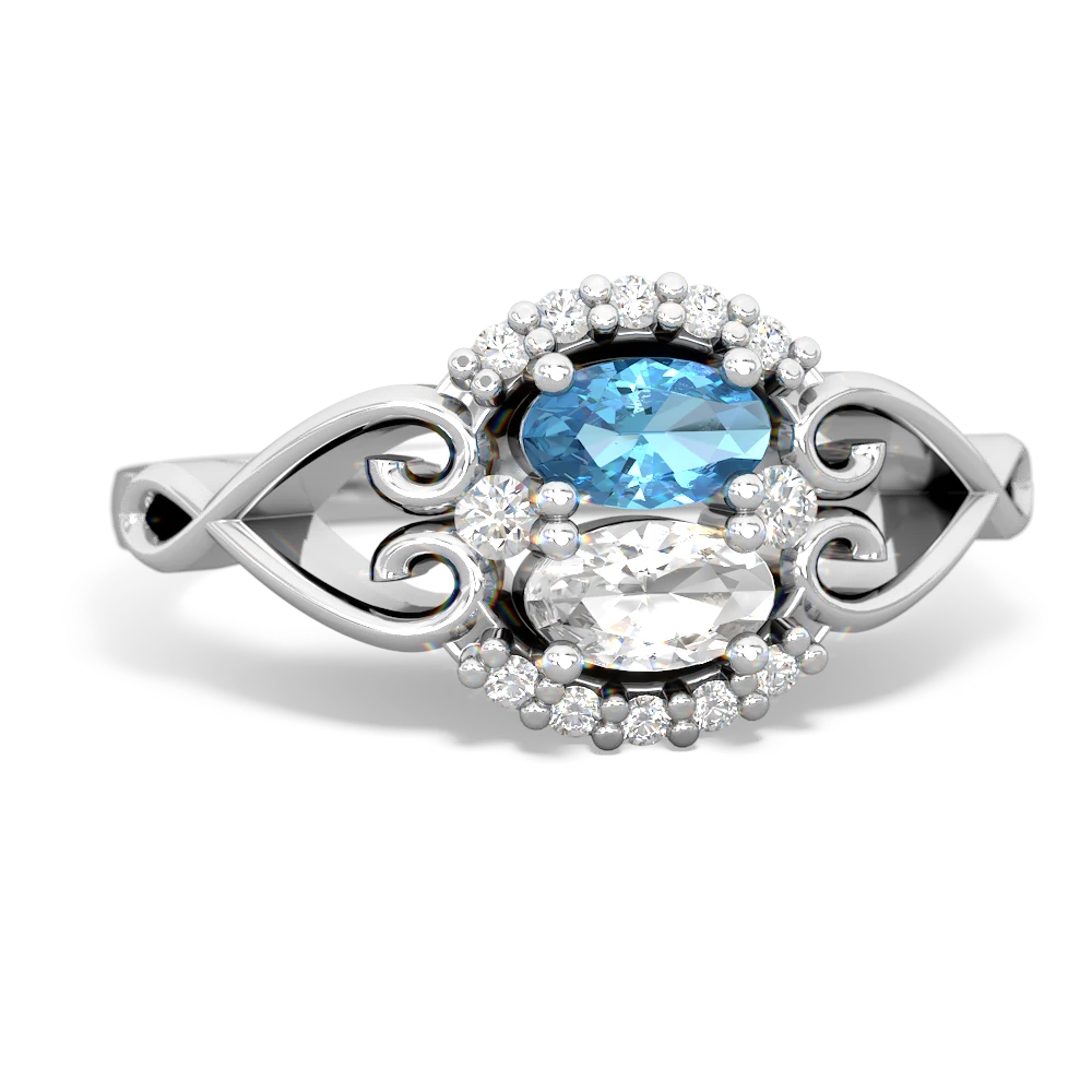 Blue Topaz Love Nest 14K White Gold ring R5860