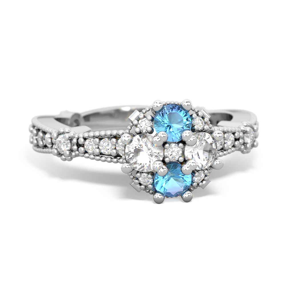 Blue Topaz Sparkling Tiara Cluster 14K White Gold ring R26293RD