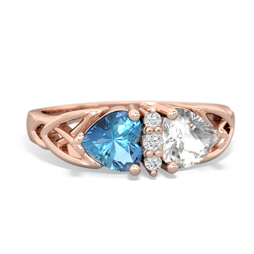 Blue Topaz Celtic Knot Double Heart 14K Rose Gold ring R5040