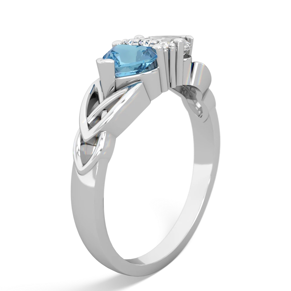 Blue Topaz Celtic Knot Double Heart 14K White Gold ring R5040