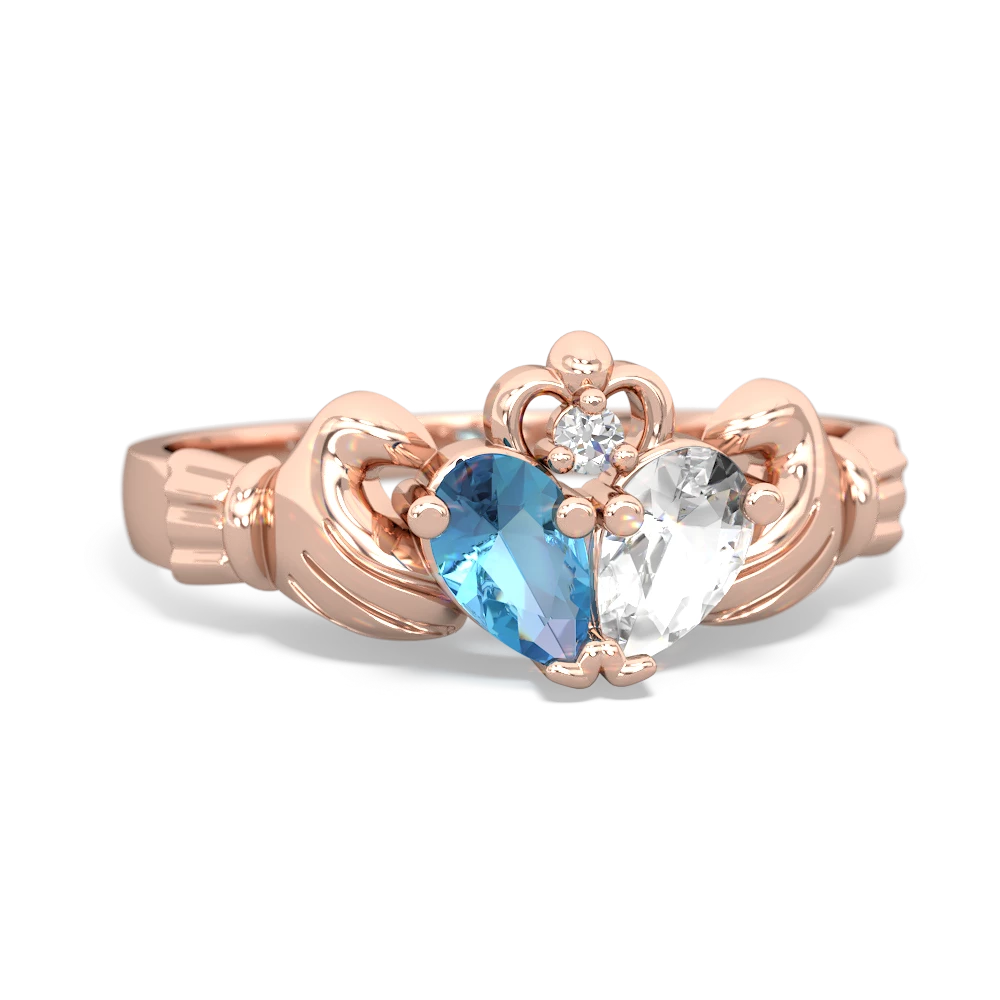 Blue Topaz 'Our Heart' Claddagh 14K Rose Gold ring R2388