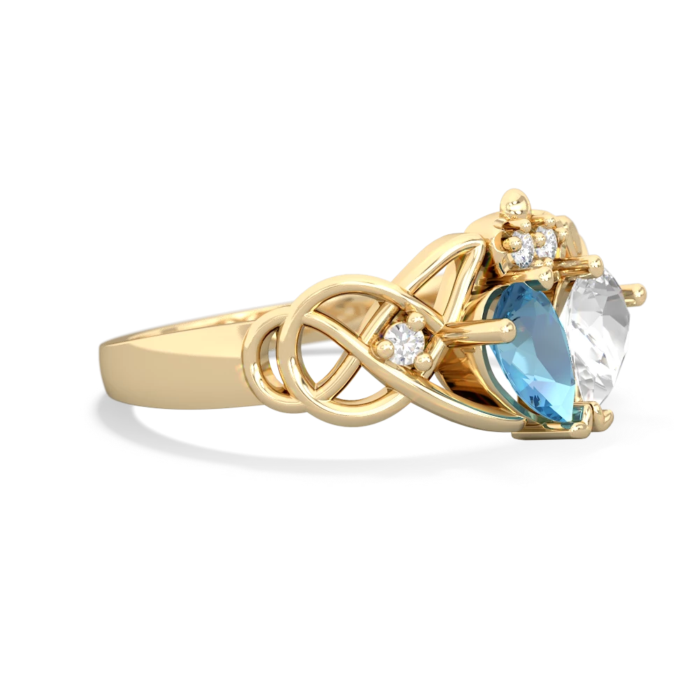 Blue Topaz 'One Heart' Celtic Knot Claddagh 14K Yellow Gold ring R5322