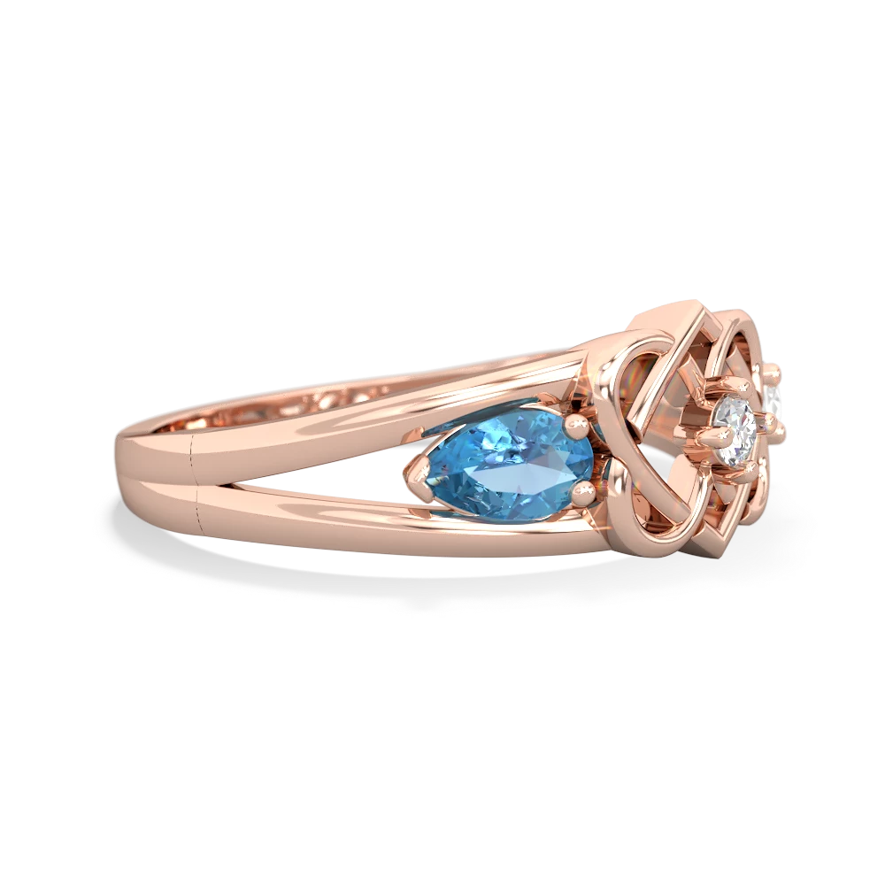 Blue Topaz Hearts Intertwined 14K Rose Gold ring R5880