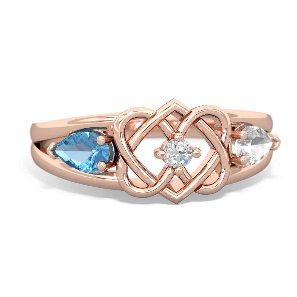 Blue Topaz Hearts Intertwined 14K Rose Gold ring R5880