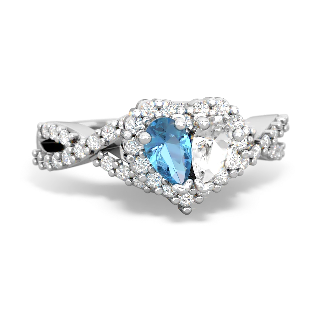 Blue Topaz Diamond Twist 'One Heart' 14K White Gold ring R2640HRT