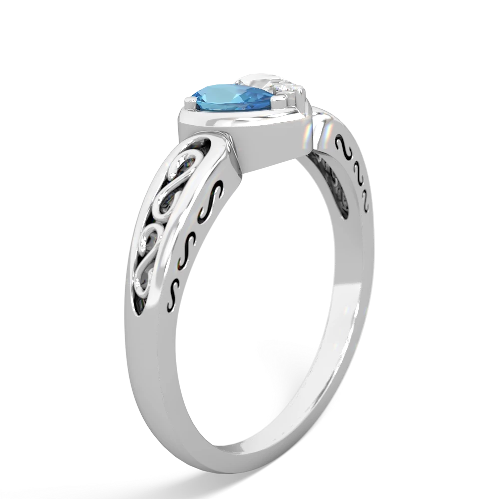 Blue Topaz Filligree 'One Heart' 14K White Gold ring R5070