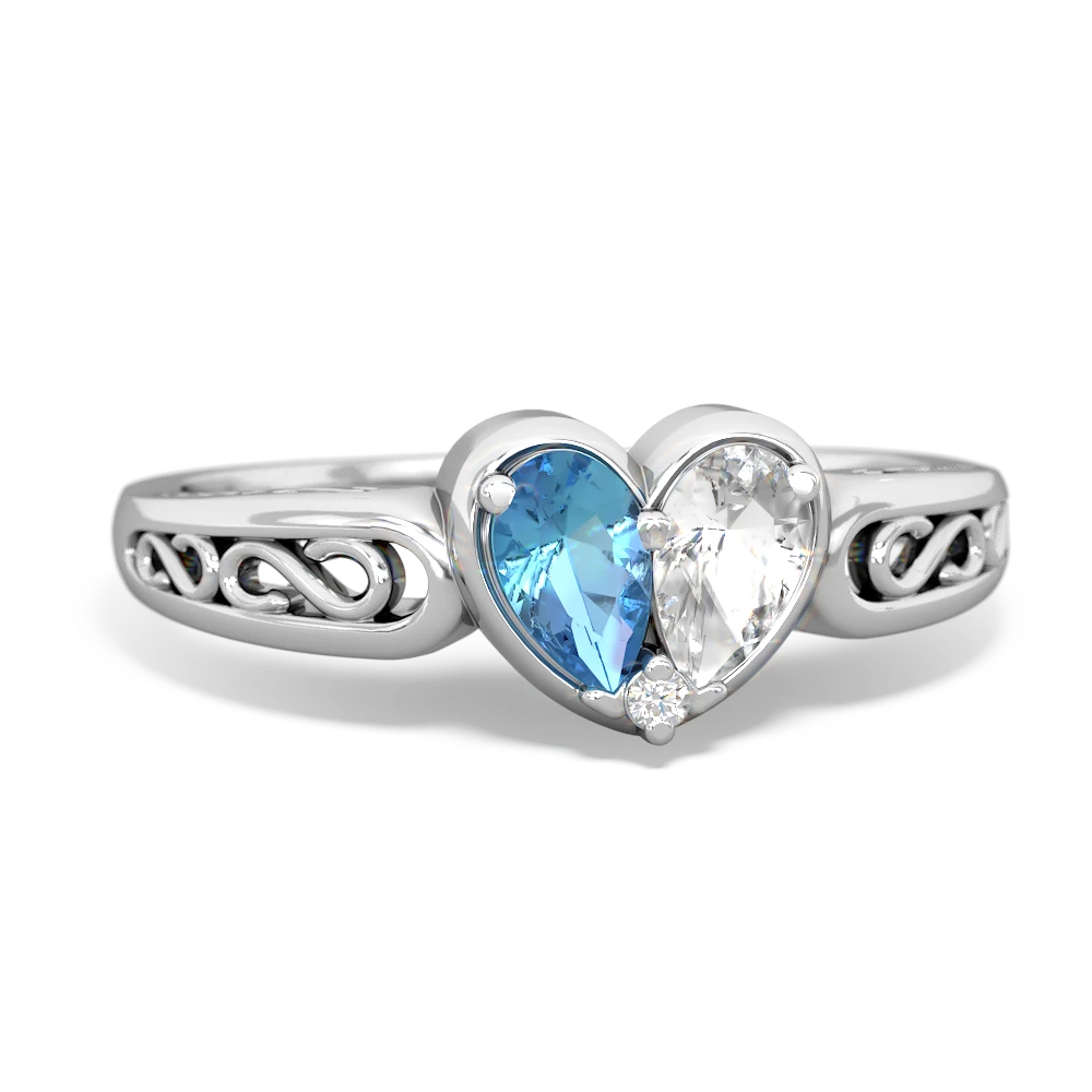 Blue Topaz Filligree 'One Heart' 14K White Gold ring R5070