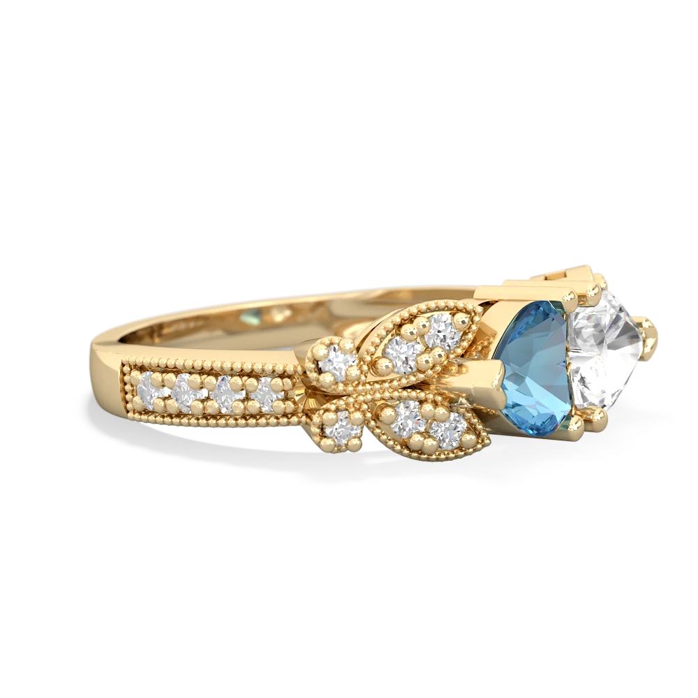 Blue Topaz Diamond Butterflies 14K Yellow Gold ring R5601