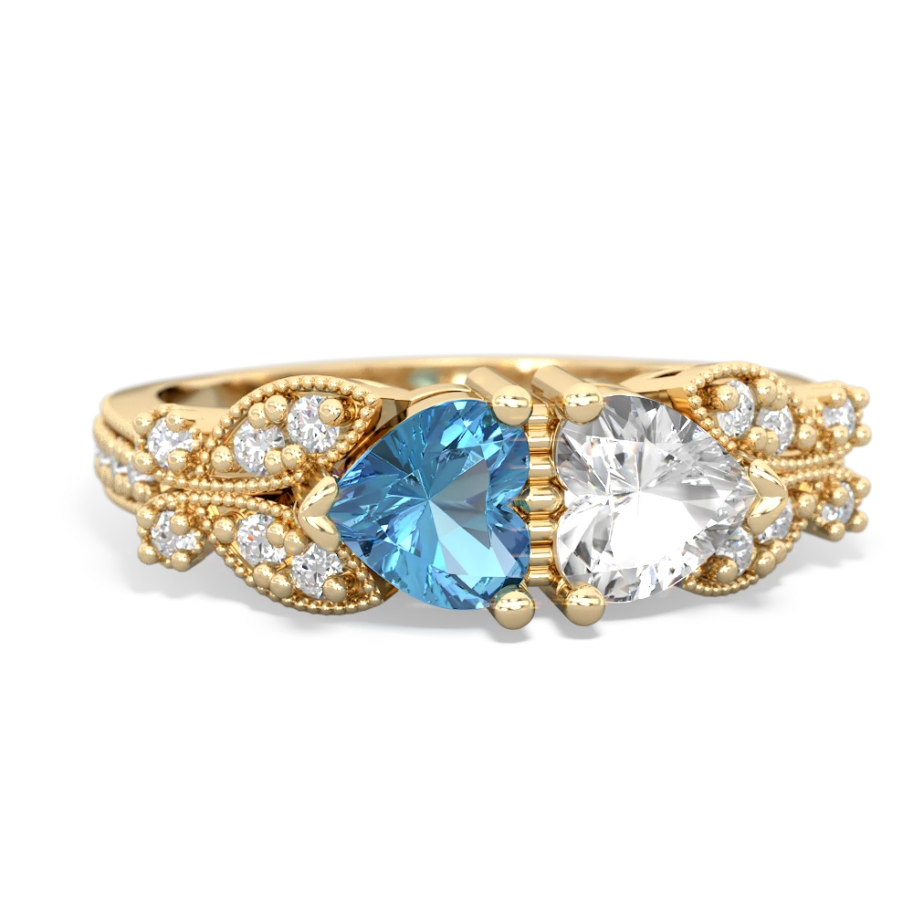 Blue Topaz Diamond Butterflies 14K Yellow Gold ring R5601