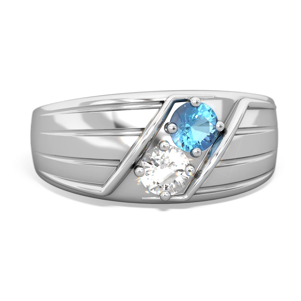 Blue Topaz Men's Streamline 14K White Gold ring R0460