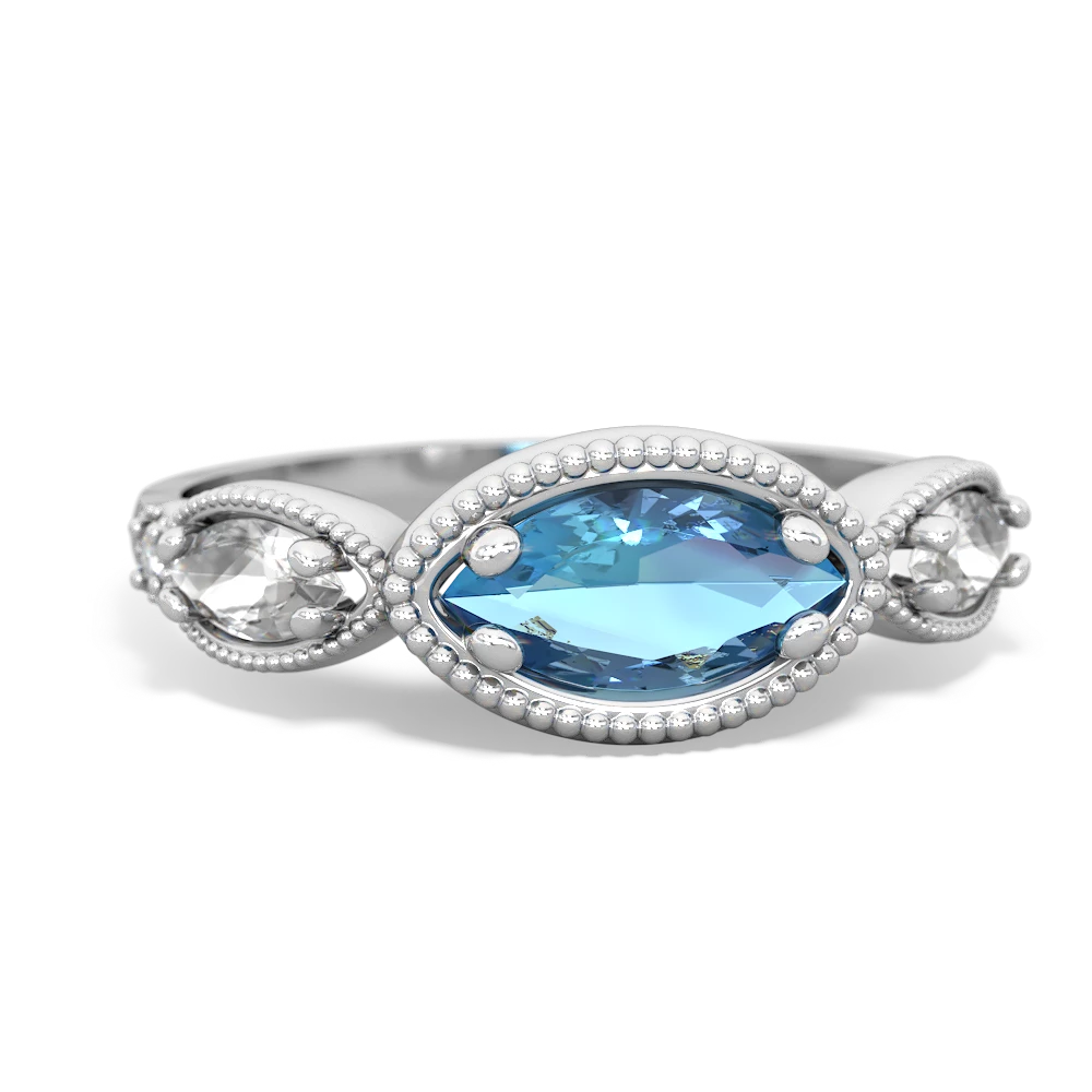 Blue Topaz Milgrain Marquise 14K White Gold ring R5700