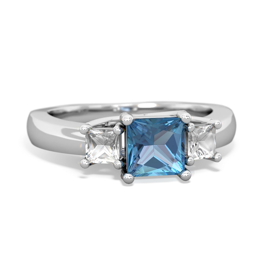 Blue Topaz Three Stone Trellis 14K White Gold ring R4015