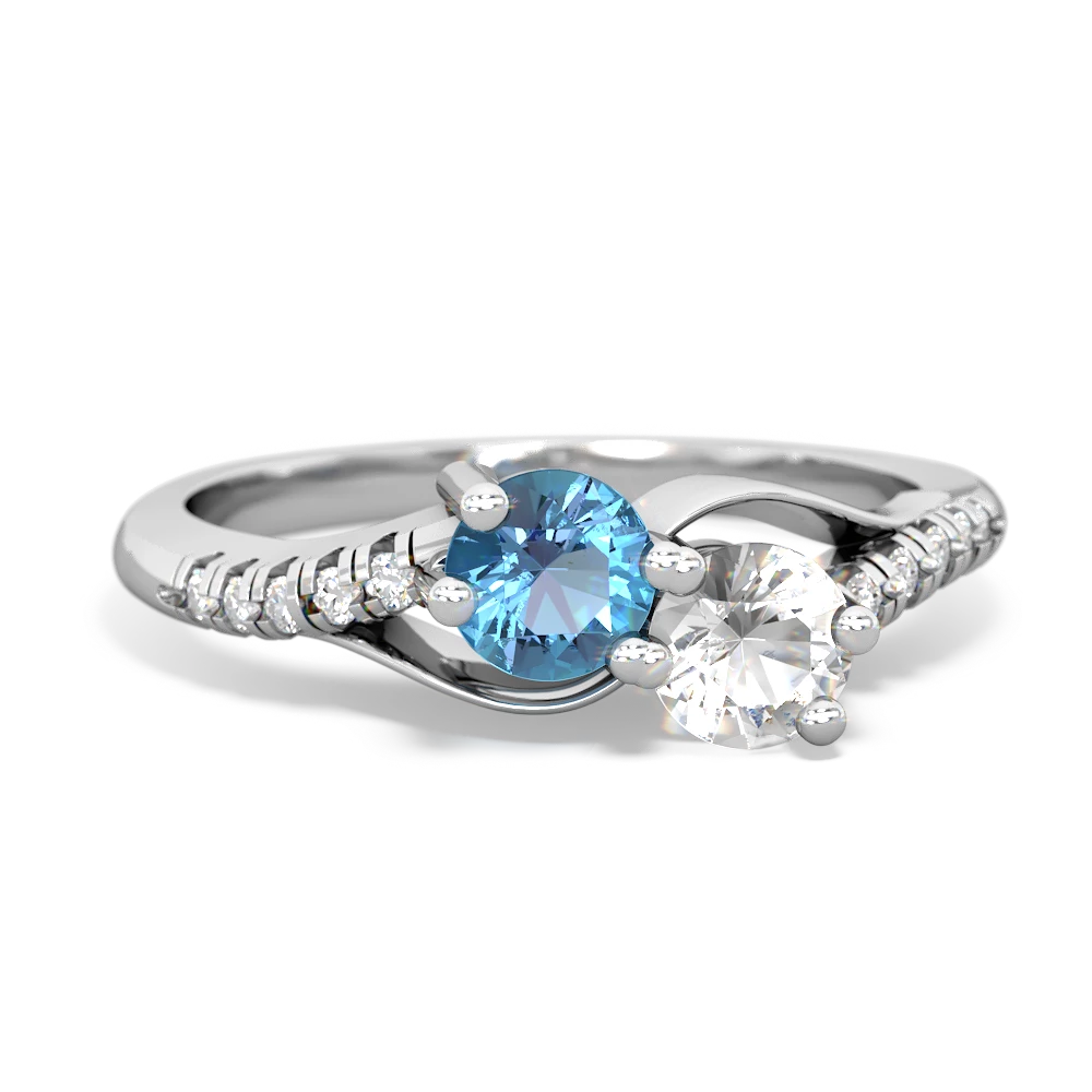 Blue Topaz Infinity Pave Two Stone 14K White Gold ring R5285