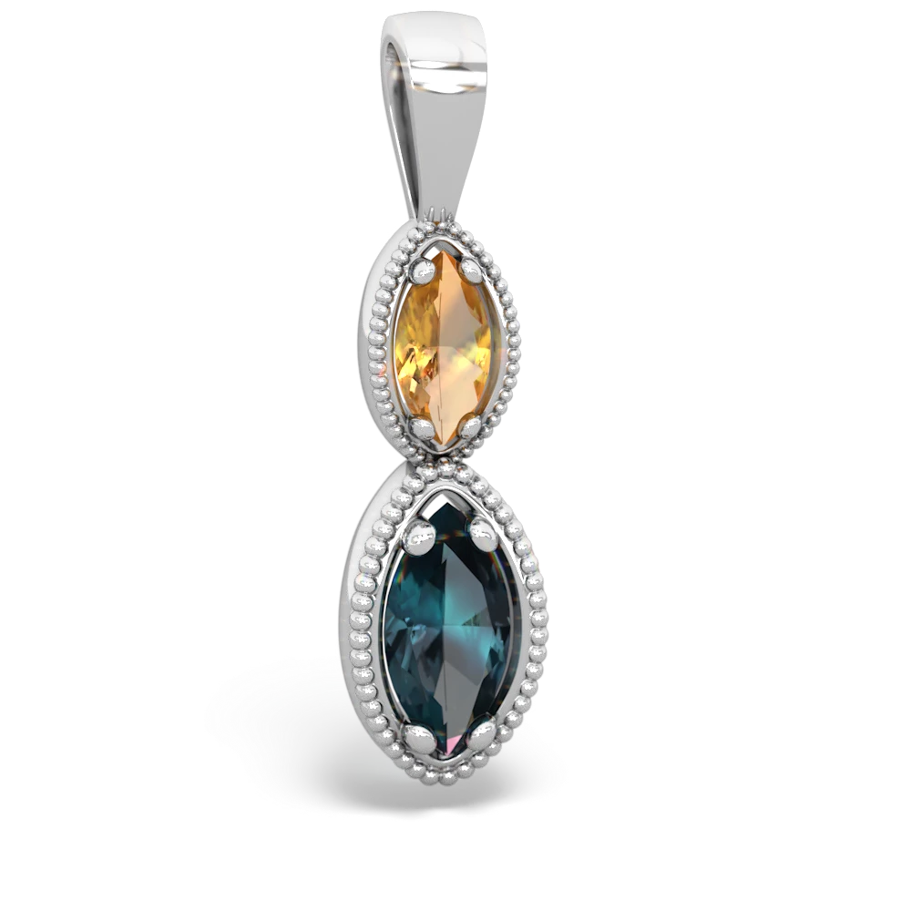 Citrine Antique-Style Halo 14K White Gold pendant P5700