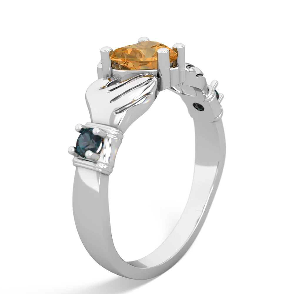 Citrine Claddagh Keepsake 14K White Gold ring R5245