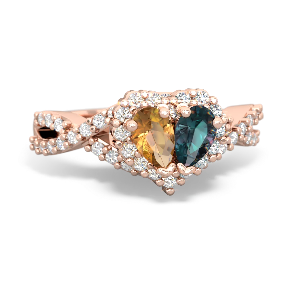 Citrine Diamond Twist 'One Heart' 14K Rose Gold ring R2640HRT