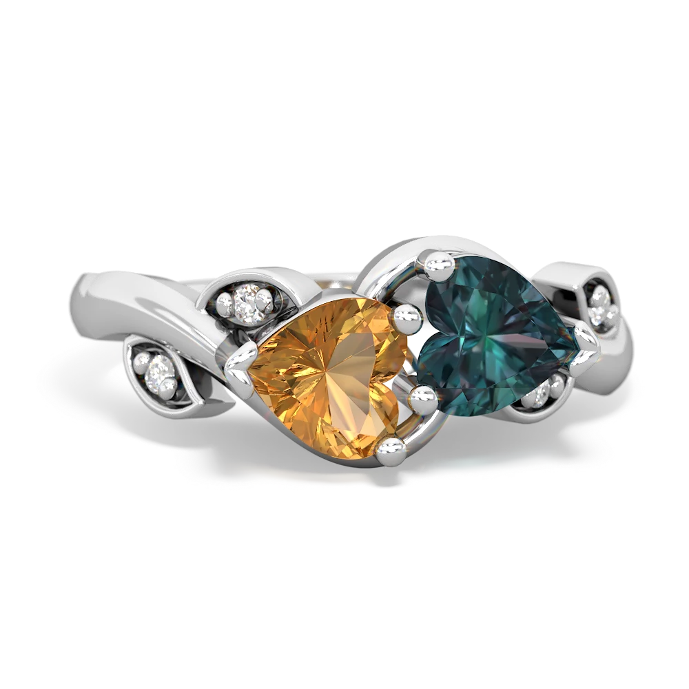 Citrine Floral Elegance 14K White Gold ring R5790