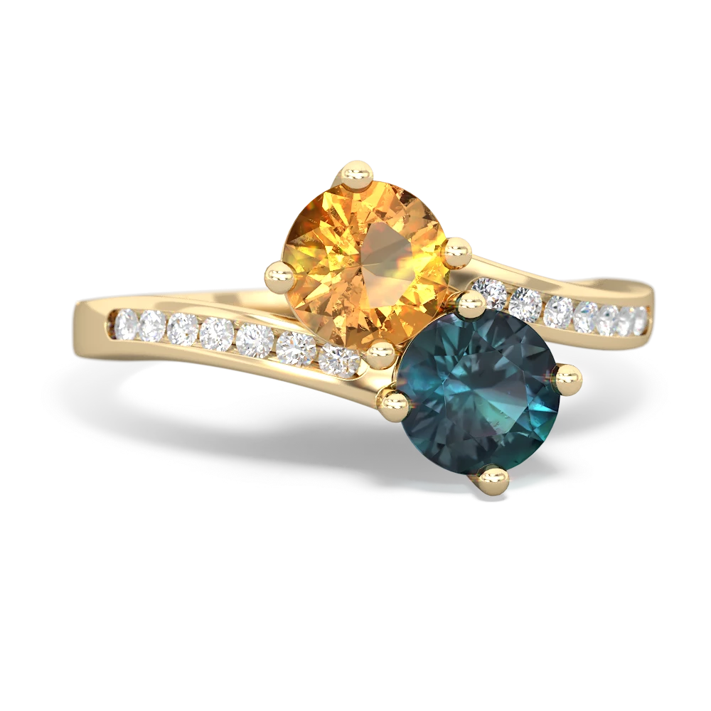 Citrine Channel Set Two Stone 14K Yellow Gold ring R5303