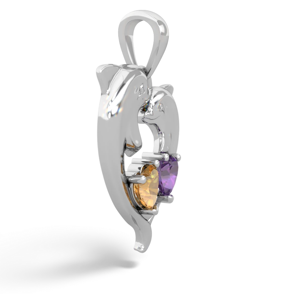 Citrine Dolphin Heart 14K White Gold pendant P5820