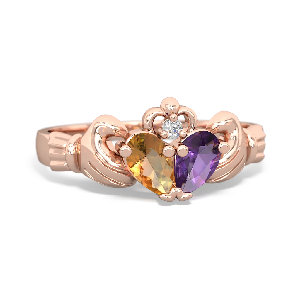 Citrine 'Our Heart' Claddagh 14K Rose Gold ring R2388