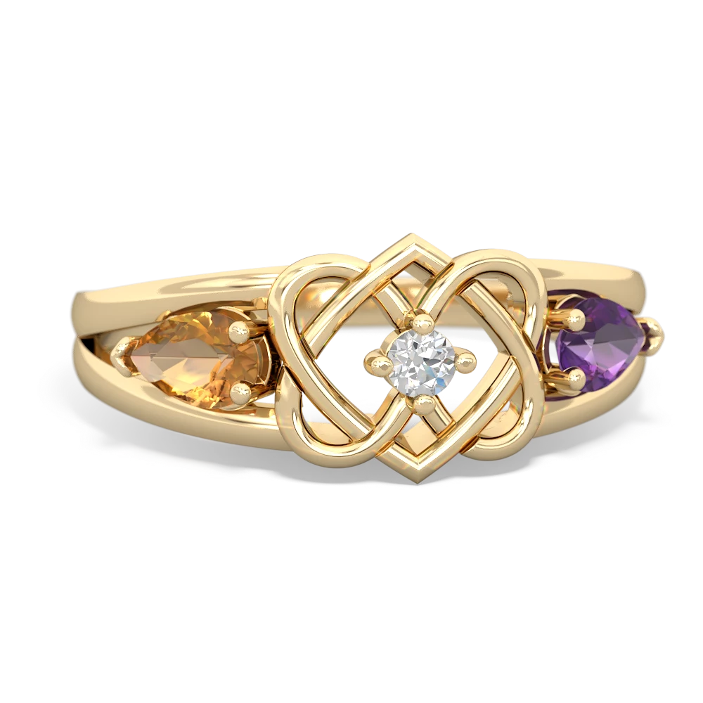 Citrine Hearts Intertwined 14K Yellow Gold ring R5880