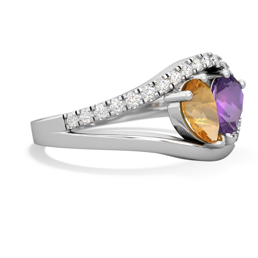 Citrine Nestled Heart Keepsake 14K White Gold ring R5650