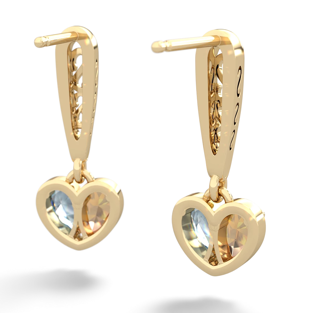 Citrine Filligree Heart 14K Yellow Gold earrings E5070