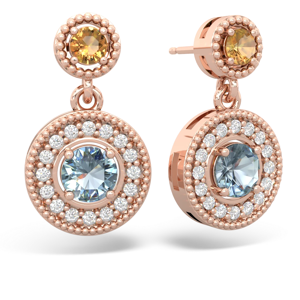 Citrine Halo Dangle 14K Rose Gold earrings E5319