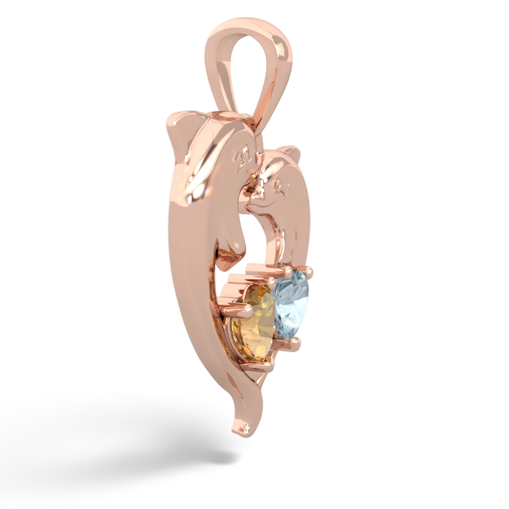 Citrine Dolphin Heart 14K Rose Gold pendant P5820