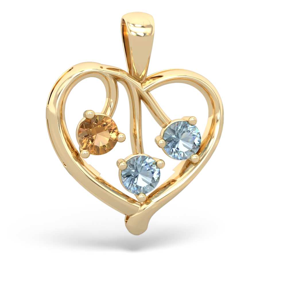 Citrine Aquamarine Glowing Heart Necklace - 14K Yellow Gold |JewelsForMe