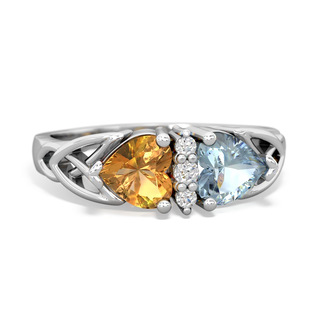 Citrine Celtic Knot Double Heart 14K White Gold ring R5040