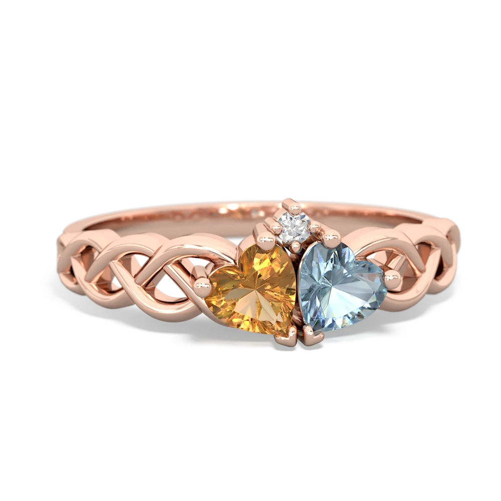 Citrine Heart To Heart Braid 14K Rose Gold ring R5870