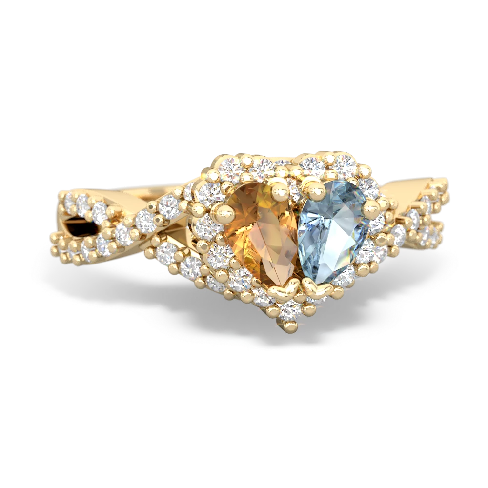 Citrine Diamond Twist 'One Heart' 14K Yellow Gold ring R2640HRT