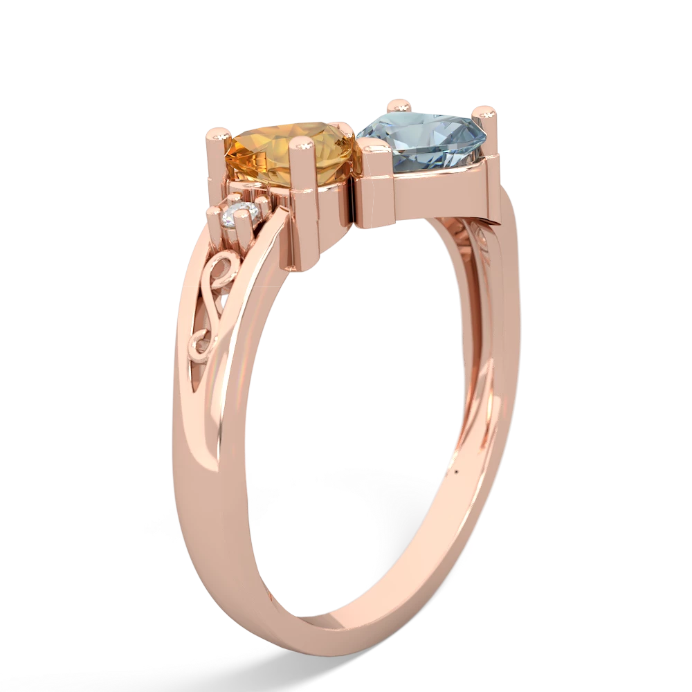 Citrine Snuggling Hearts 14K Rose Gold ring R2178